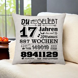 Decorative Cushion Covers, Birthday Gift for Men and Women, 6–50th Birthday, Gifts for Mum Aunt Dad Grandma Grandpa Sister Friend, Gifts for Her, Gifts Ideas, 45 x 45 cm (17th)