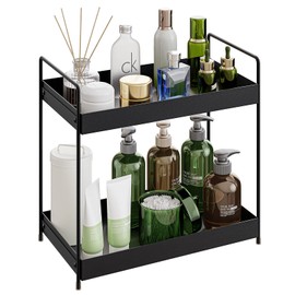 HANGXIN Bathroom Organizer Countertop, 2-Tier Bathroom Counter Organizer, Iron Countertop Standing Shelf Under Sink Organizer Kitchen Spice Rack, Cosmetic Organizer Holder Vanity Storage Tray