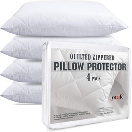 mak - Pillow Protectors Pack Of 4 Quilted Pillow Cases Protector Zippered Enclosure White 75x50 cm
