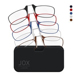 JOX Lesebrille zum Aufstecken auf das Handy - Nasenlesebrille mit kompaktem Etui - Armlose Brille - Komfort für Ihre Notfälle beim Lesen (Rot, 1.5, Dioptrien)