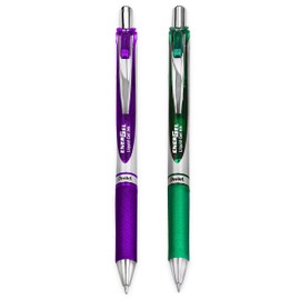 Pentel EnerGel XM BL77 Retractable Gel Ink Pen - 0.7mm - 54% Recycled - Green & Purple (Pack of 2)