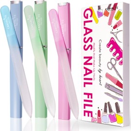 CANVALITE Glass Nail File Set for Natural Nails Double Sided 180/320 Grit Crystal Nail Files with Case Glass Fingernail File Stocking Stuffers for Women Girls Gifts, Pack of 3