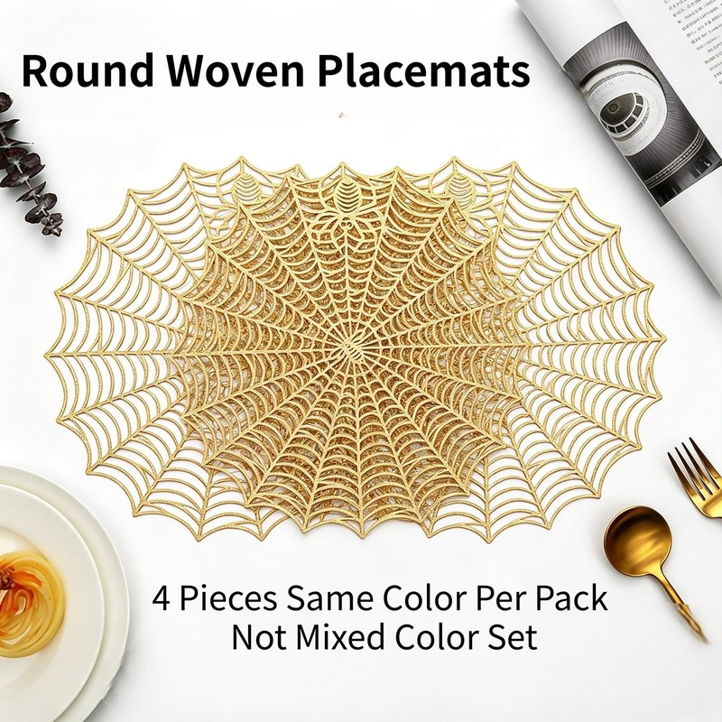 Halloween Spider Web Placemats Set of 4, Hollow Out Washable
