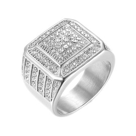 LAIMIUMIU33 Iced out Ring for men Smooth Square ring Hip Hop ring 316 Stainless Steel Radiant Biker Rings Bling Cuban style Iced Out Jewelry Punk Ring Club ring Heavy Metal ring Party Wedding