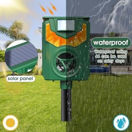 Solar Ultrasonic Animal Repeller Outdoor, Squirrel Deer Repellent, Ultrasonic Raccoon Repellent with Motion Sensor for Skunk, Fox, Deer, Wolf, Coyote, Rabbit, Mole