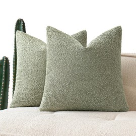 MIULEE 18x18 Inch Decorative Pillow Covers for Couch Bed Set of 2 Textured Boucle Neutral Spring Throw Pillow Covers Sage Green Accent Solid Pillowcases Sofa Living Room Home Decor