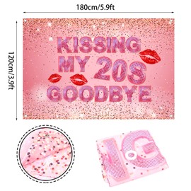 Kissing My 20s Goodbye 30th Birthday Backdrop Banner Decorations 30 Years Old for Women Bday Background Rose Gold Pink Photography Party Decor Sign Supplies