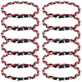 12Pack Baseball Necklaces for Boys, 18inches Braided Rope Tornado Titanium Sports Necklaces, Ideal for Baseball Team Gifts, Party Favors, Sports Parties，Baseball Accessories Drip，Multi-Color (Red - Black - White)