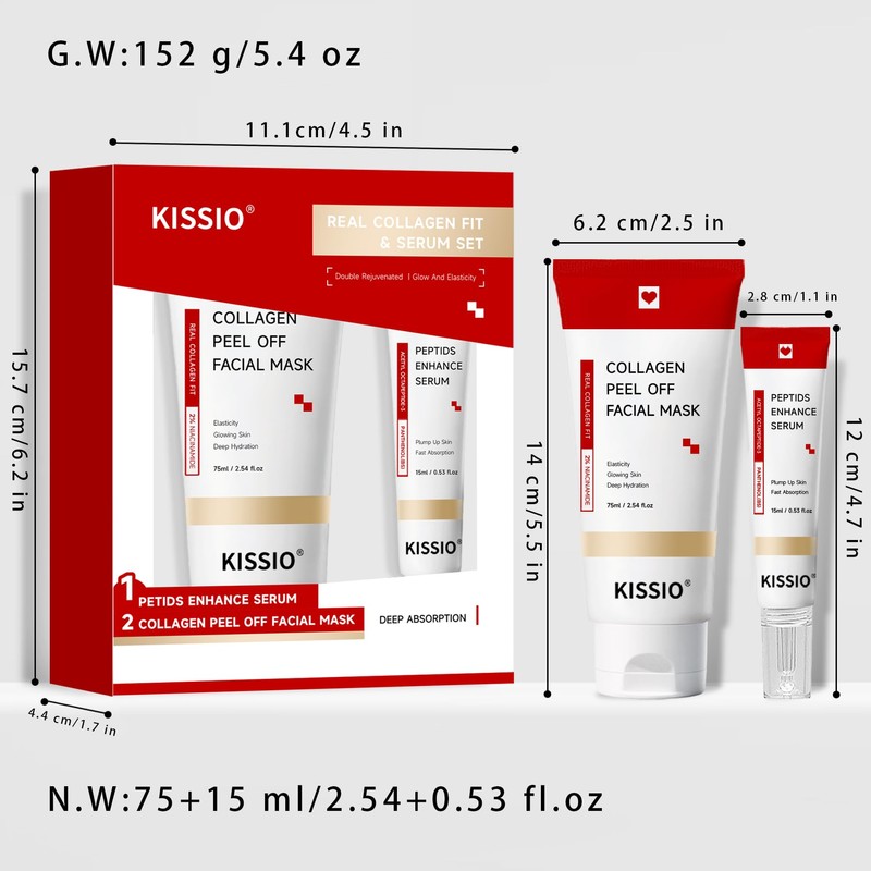 KISSIO Collagen Wrapping Mask Set, Beauty Serum and Peel Off