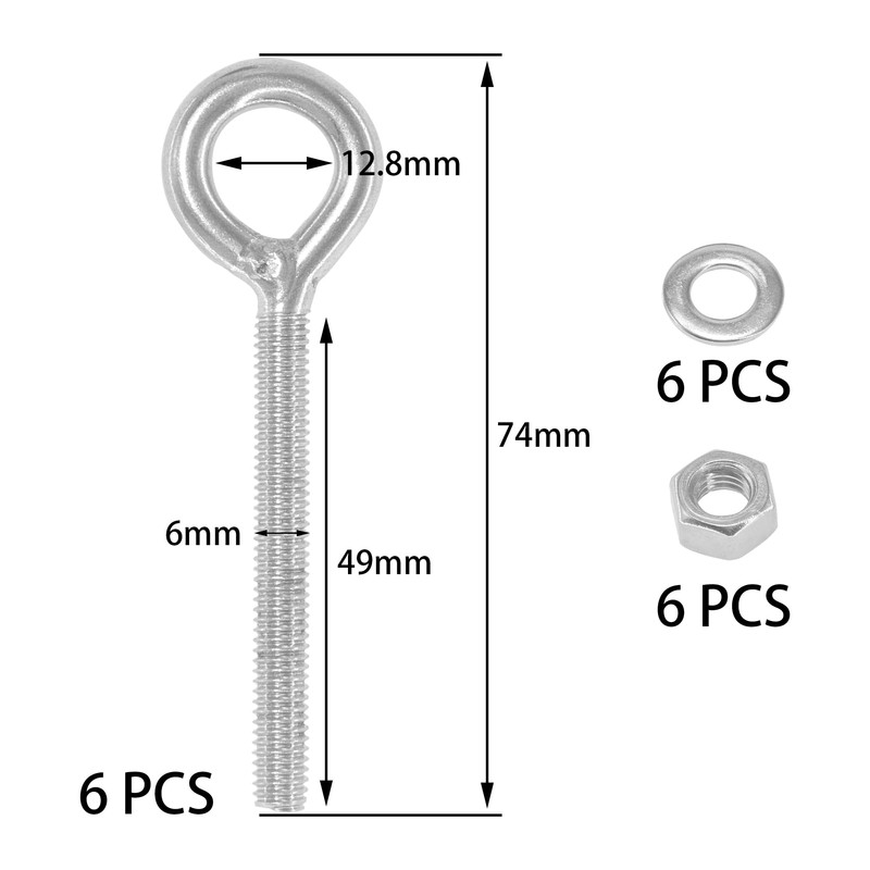 6 Pieces Closed Eye Bolts with Long Handles – Heavy-Duty