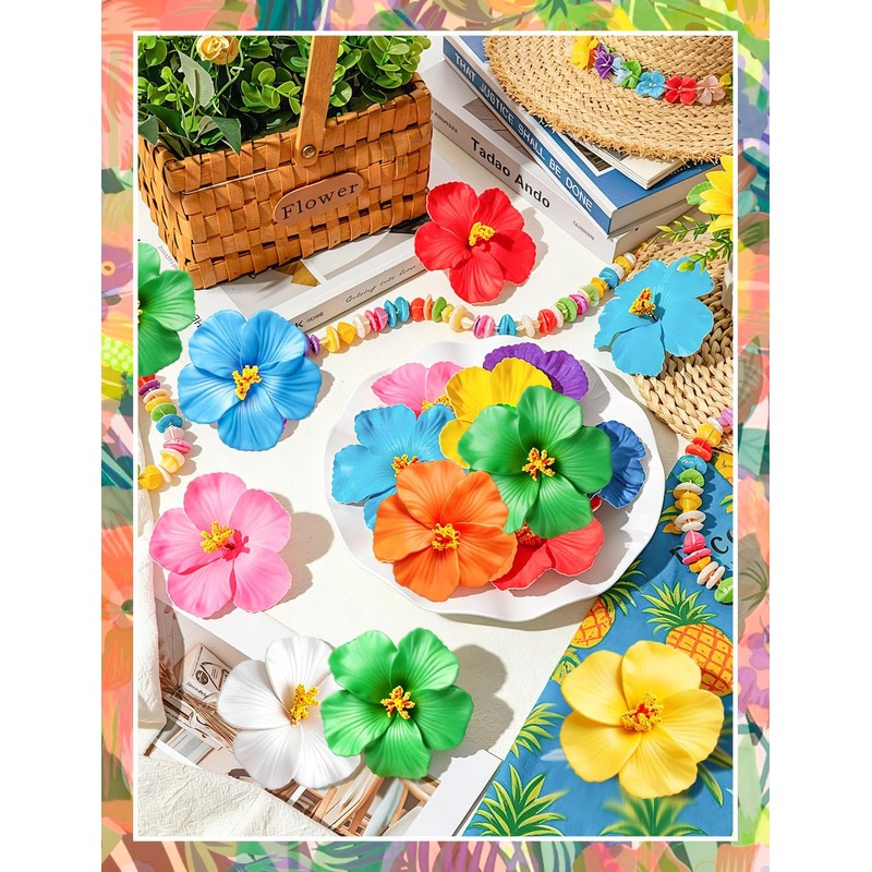 40 Pcs Hawaiian Artificial Tropical Hibiscus Flowers(10 Colors)