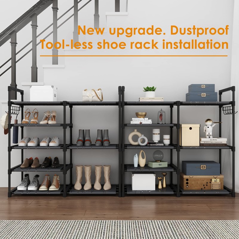CSXGBAB Black Tubes Closet Shoe Rack, 5 Tier Oxford Fabric
