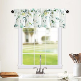 Leeva Windows Valances for Bathroom, Birds Garden Print Pattern Thermal Insulated Short Curtains for Bedroom Kitchen, 52 x 12, Green, One Panel