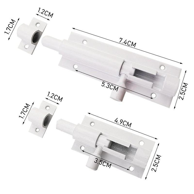 2 White Aluminum Deadbolts (2" and 3"), White Aluminum Deadbolt