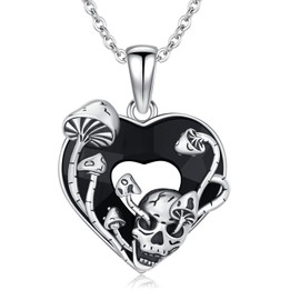 Skull Mushroom Necklace 925 Sterling Silver Gothic Punk Jewelry for Women & Men Adjustable Halloween Gifts Gothic Accessories
