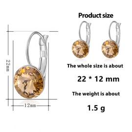 XUPING Small Crystal Champagne Orange Earrings For Women Silver Leverback Dangle Minimalist Hypoallergenic Sparkling Birthstone Earrings Party Jewelry 12mm