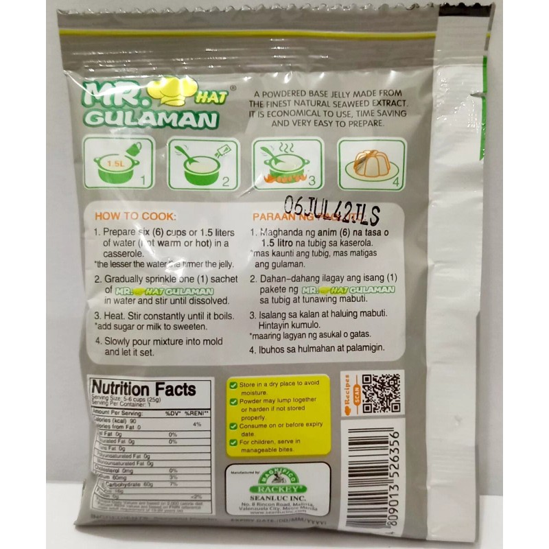 Mr. Hat Gulaman Unflavored Jelly Powder WHITE (4 Sachets x