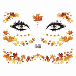 Autumn Face Sticker Yelllow Orange Maple Leaf Temporary Tattoos Sticker Glittery Face Body Tattoos Party Makeup Self AdhesiveThanksgiving Party Supplies