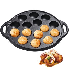 WUWEOT Non-Stick Takoyaki Pan, 1.5" Diameter Pre-Seasoned Cast Iron Octopus Ball Grill
