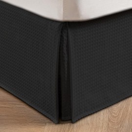 MIYE - Falda de cama plisada de tela gofre, con volantes a medida de 16 pulgadas, fácil de instalar, lavable a máquina (negro, tamaño matrimonial, caída de 16 pulgadas)