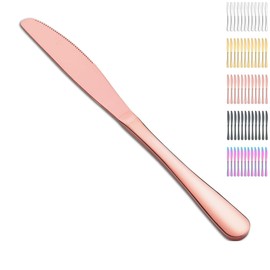 Evanda Rose Gold Dinner Knives Set - 12 Pieces Titanium Plating Stainless Steel Steak Knife Set, Table Flatware Cutlery, Butter Knife, Dishwasher Safe