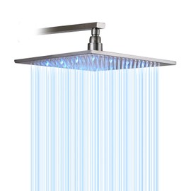 NeierThodore 12" LED Square Rainfall Shower Head Brushed Nickel Top Sprayer Shower Head Wall/Ceiling Mounted