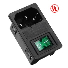 uxcell Male Power Socket IEC320 C14 AC250V 10A Inlet Module Plug with Fuse Holer Green Rocker Switch