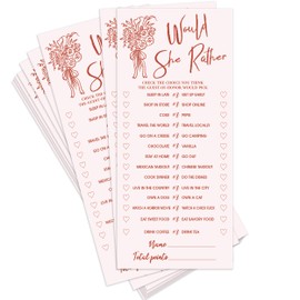 Bridal Shower Games Cards, Would She Rather Wedding Show Games Cards, 25 Guests, Engagement Bachelorette Party Theme, Pink Bridal Party Decorations Supplies (4 x 9 inches) A02