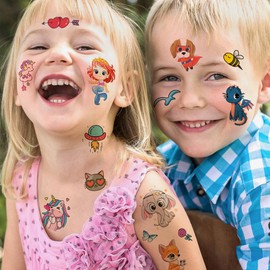 60 Blatt Cartoon Bunt Temporäre Tattoos Kinder Mädchen Jungen Hände Arm Finger Gesicht, Klein Schmetterling Meerjungfrau Einhorn Pony Dinosaurier Tiere Fake Tattoo Aufkleber Set, Partytüten Füller
