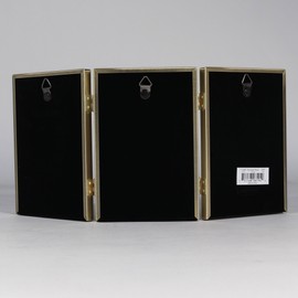 Lawrence Frames Antique Brass 4x6 Hinged Triple Picture Frame - Bead Border Design, Satin Gold