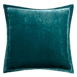 HiEnd Accents Stella Faux Silk Velvet Flanged Euro Sham Pillow Cover, 27x27 inch, Teal, Romantic Western Modern Traditional Style Luxury Bedding
