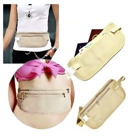 QWQJ Thin Profile Money Belt Secure Travel Money Belt Bag Blocking Wallets Anti-Theft Passport Pouch Fanny Pack, Khaki