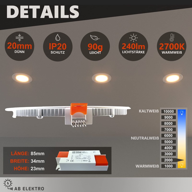 AB Elektro LED Recessed Spotlight 230 V Flat – Set