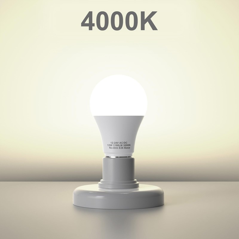 12V LED Light Bulbs, 12W 1050LM Natrual White 4000K, 80W
