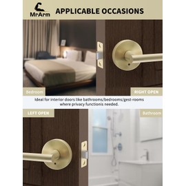 MrArm Interior Privacy Door Handle with Lock, Door Lever for Bathroom and Bedroom, Reversible Keyless Push Button Lock Door Lever, Heavy Duty Design, Satin Brass (4 Pack)