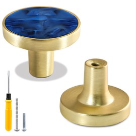 Cionyce 4 Pack Gold Knobs for Dresser Drawers, Brass Dresser Knobs Round Cabinet Knobs for Kitchen Cabinet Cupboard Door Decorative Furniture Hardware, 1-1/4" Diameter, Navy Blue