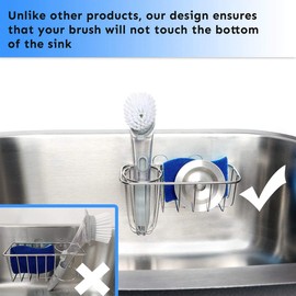 HULISEN Sponge Holder + Dish Brush Holder, 3-in-1 Kitchen Sink Caddy, 18/8 Stainless Steel Rust Proof Water Proof, Adhesive Installation No Drilling 【Not Including Sponge and Brush】