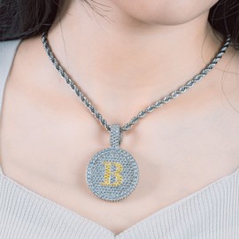 Legit Bling White Gold Plated Initial Letter Necklace, Hip Hop Diamond Iced Out Old English Alphabet Dog Tag Pendant Jewelry Birthday Gifts For Men Women