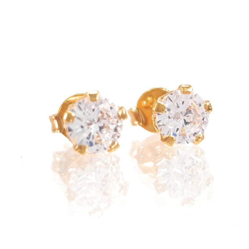 Aretes Cristal Zirconia de 5mm - Chapa de Oro Calidad
