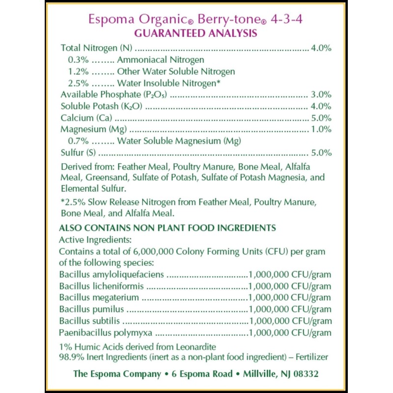 Espoma Berry Tone Organic Fertilizer for Berries 4 Lb Safe