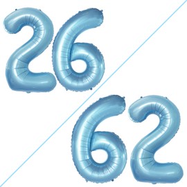 GOER Number 26 Balloons for 26th Birthday Party Decorations,42 Inch Jumbo Foil Helium 62 Balloons for 62nd Birthday Party Decoration (Light Blue)