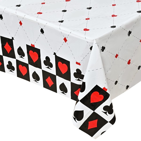 Lecpeting 2 Pcs Casino Tablecloth Casino Plastic Table Cover 87 x 51 Inches Poker Birthday Tablecovers for Casino Poker Theme Birthday Party Supplies