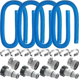 EBOOT 4 Set Pool Pump Hose for Above Ground Pool 1.5 Inch Pool Hose 59" Long Pool Filter Replacement Hose with 8 Hose Clamps and 8 Hose Adapters for Swimming Pool Compatible Accessories(Blue)