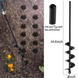TCBWFY Auger Drill Bit 2x14.6inch Garden Plant Flower Bulb Auger Rapid Planter Bulb & Bedding Plant Auger for 3/8" Hex Drive Earth Drill Fence Post Umbrella Hole Digger