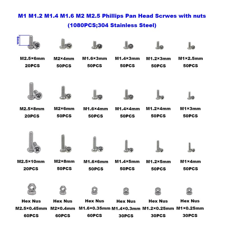 HVAZI Metric M1 M1.2 M1.4 M1.6 M2 M2.5 304 Stainless