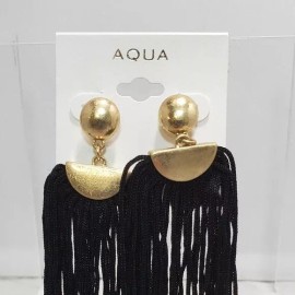 AQUA black fringe tassel pierced earring gold top NWT
