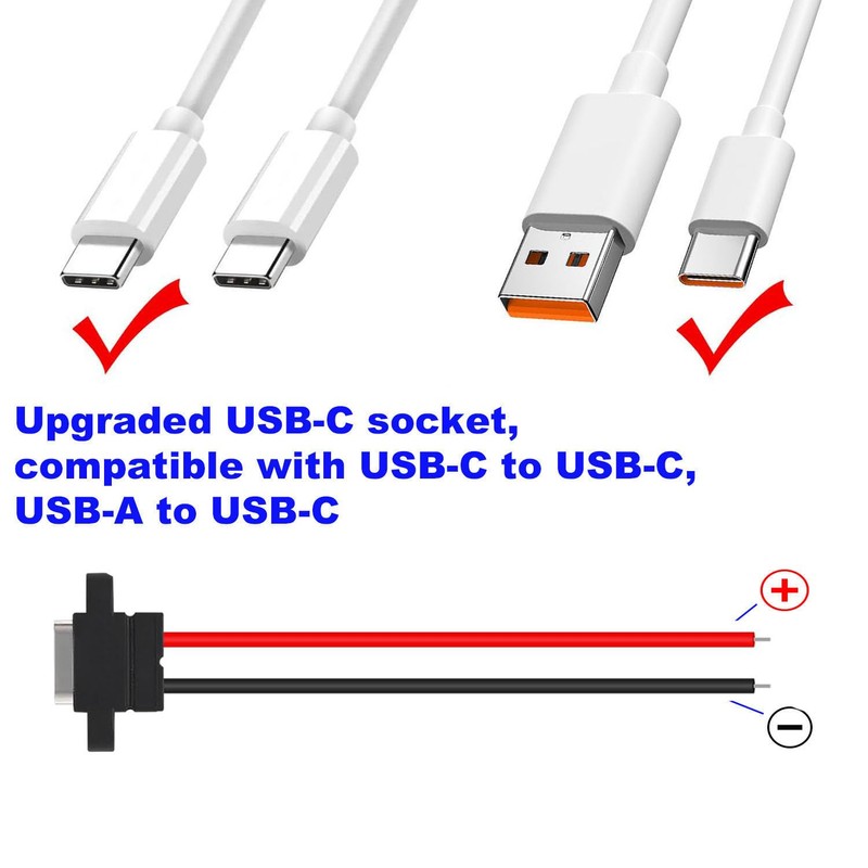 RUNCCI-YUN USB C Female 5V 3A 2-Pin 2-Wire USB C
