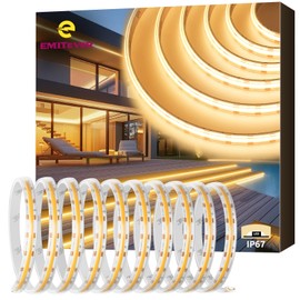 EMITEVER COB LED Strip Lights Waterproof IP67, 2700K Warm White Outdoor 24V Dimmable Silicone LED Tape Lighting 16.4ft High Density, 300+LM/ft, 2400LEDs,3W/ft, UL Listed (Power Supply Sold Separately)