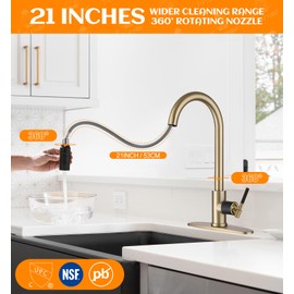 RALANDA Gold Kitchen Faucets, Faucet for Kitchen Sink with 3 Modes Pull Down Sprayer Metal Head, 1.5GPM High Arc Single Handle Stainless Steel Sink Faucet for Farmhouse Camper Laundry Rv Bar