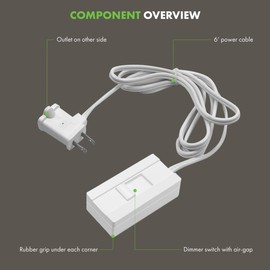 TOPGREENER Table-Top Plug in Dimmer for Table or Floor Lamps, Slide Control, Works with 360 Watt Incandescent and 150 Watt Dimmable CFL/LED, Off at lowest dim, 6ft Cord, TGTTDL300-W, White, 2 Pack